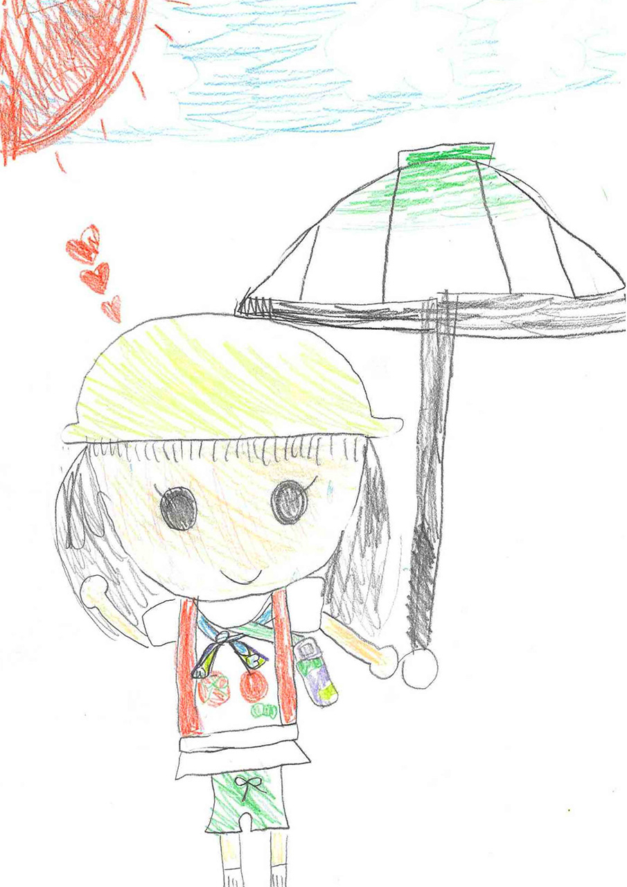 「お気に入りの日傘をさしてる女の子」
